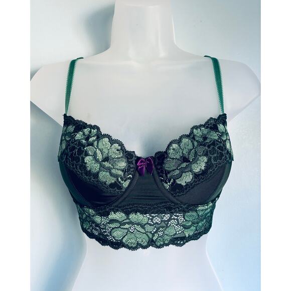 Adore Me Longline Bra Green Lace 34C - Picture 1 of 8